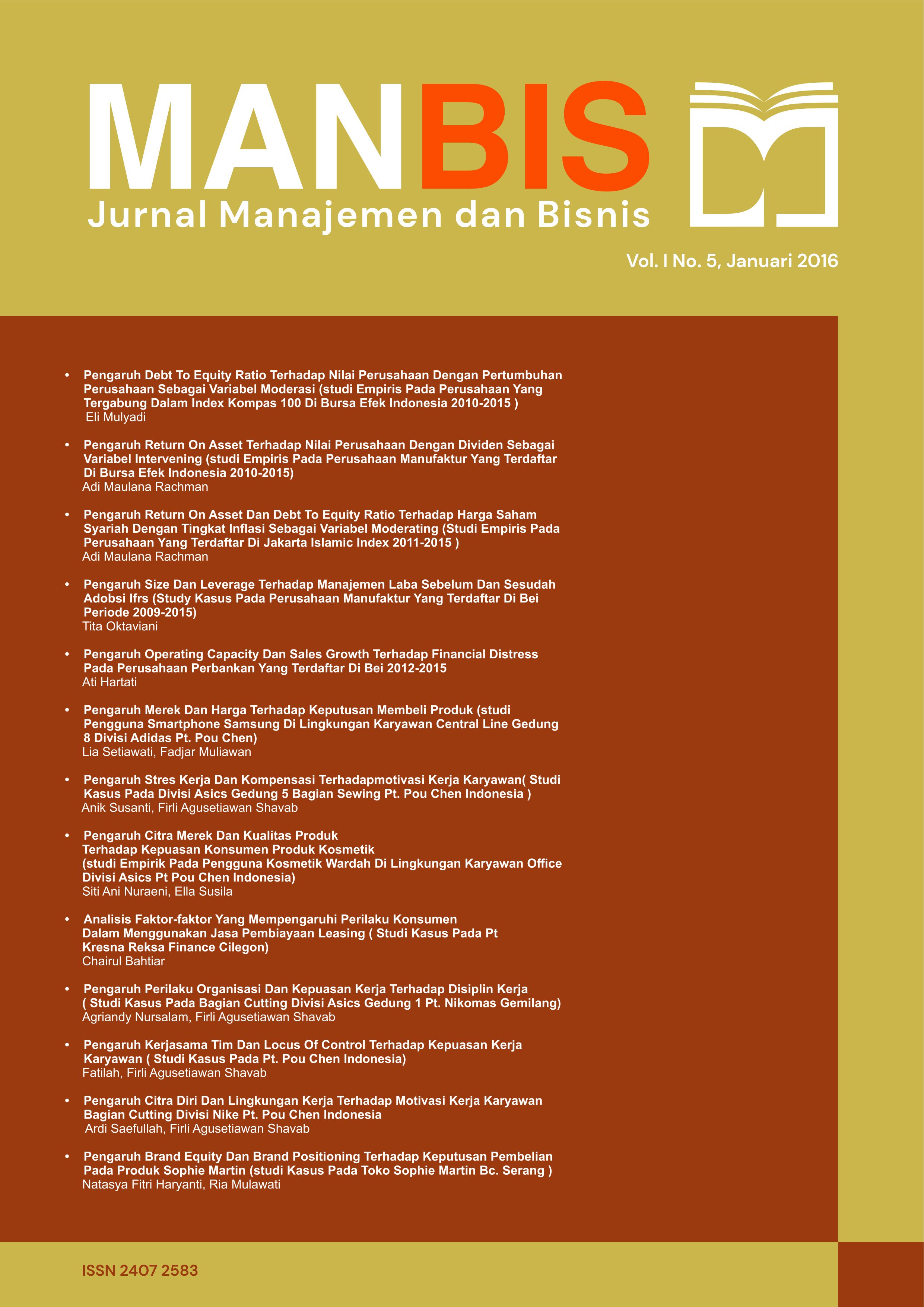 					View Vol. 3 No. 1 (2016): Jurnal Manajemen dan Bisnis
				